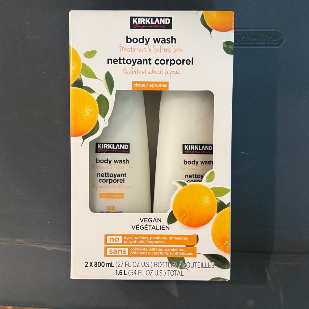 2 (27 0Z ea) BOTTLES Kirkland Signature  VEGAN Citrus BODY WASH Plant Extracts